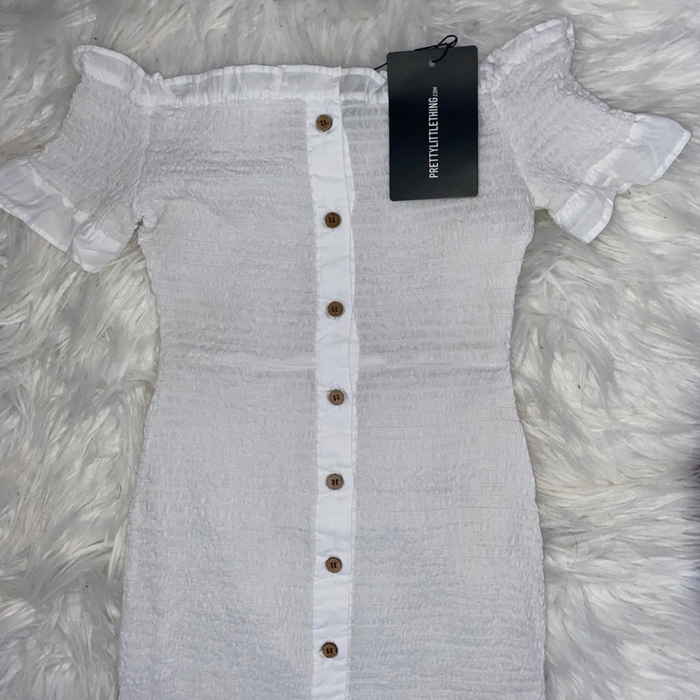 Pretty little thing white off the shoulder dress